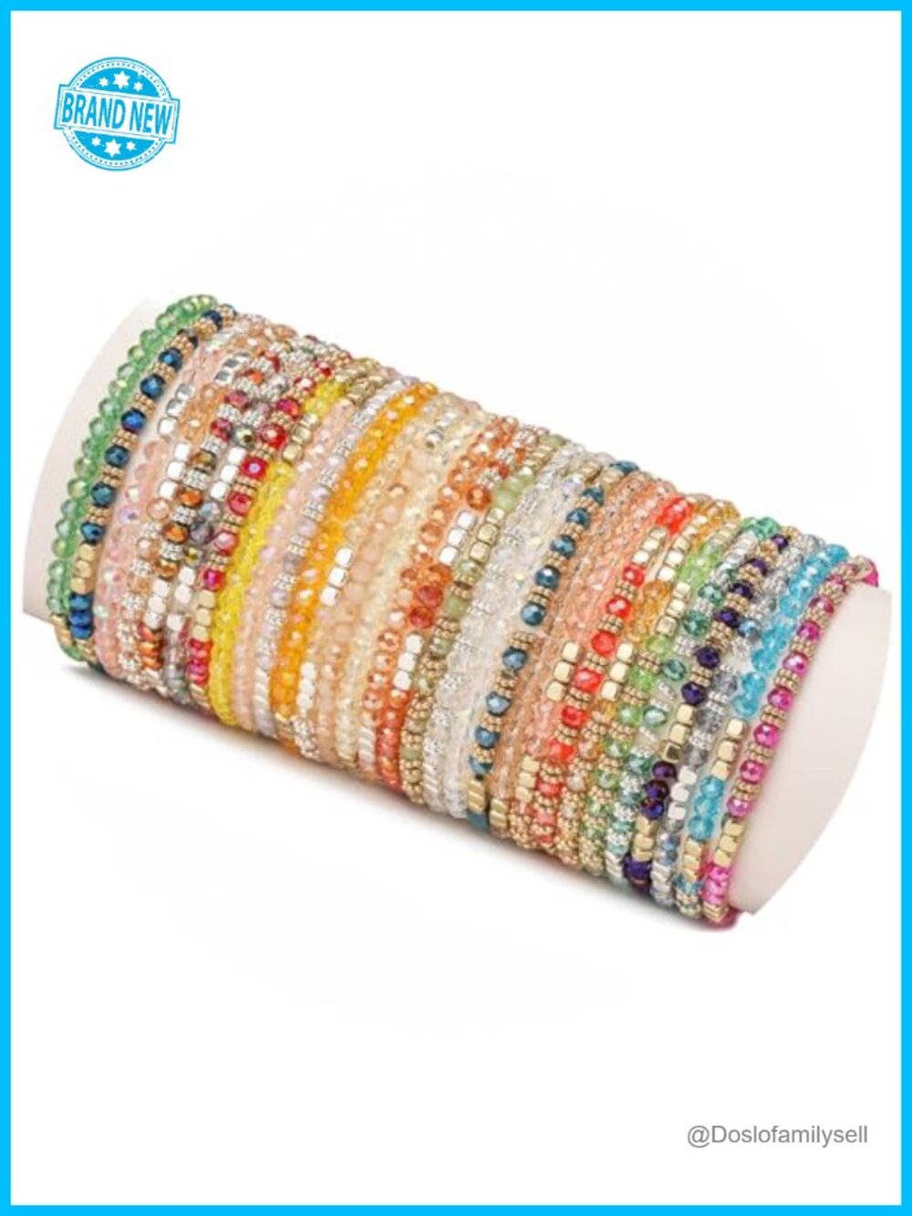 30 Boho Stackable Glass Bead Stretch Bracelets Set Multilayer Cuff Jewelry